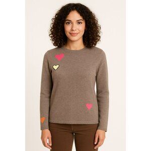 LXT Lisa & Todd Sweater Cashmere Heart Pattern Crew Neck Sweater Womens XS